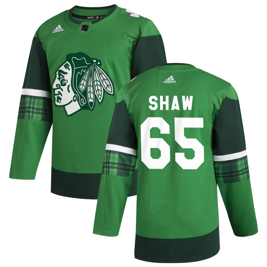 Chicago Blackhawks #65 Andrew Shaw Men Adidas 2020 St. Patrick Day Stitched NHL Jersey Green